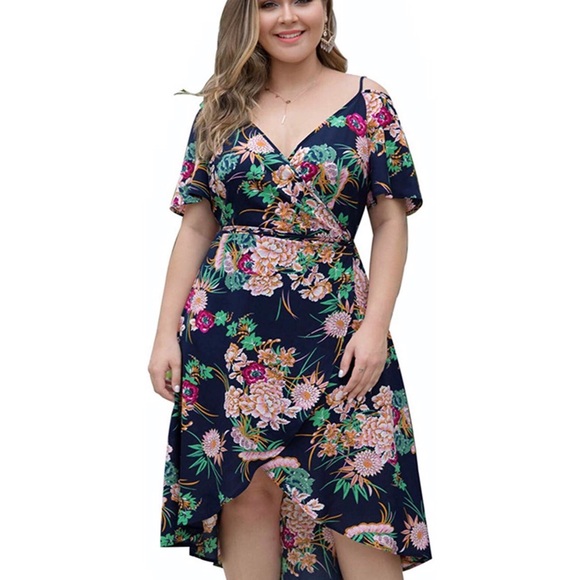 Dresses & Skirts - Plus Size Floral Midi Wrap Dress